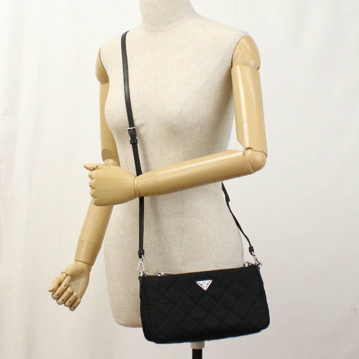 PRADA Shoulder Bag Quilting Chain 2WAYShoulder Bag Nylon black Women