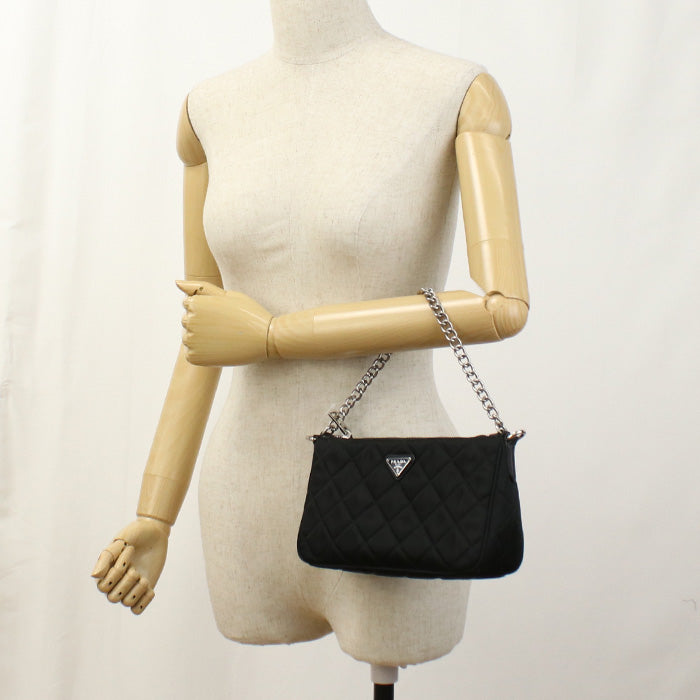 PRADA Shoulder Bag Quilting Chain 2WAYShoulder Bag Nylon black Women