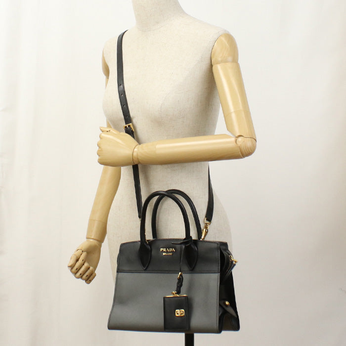 PRADA Handbag Esplanade Bicolor 2WAYTote Bag Safiano leather gray Women