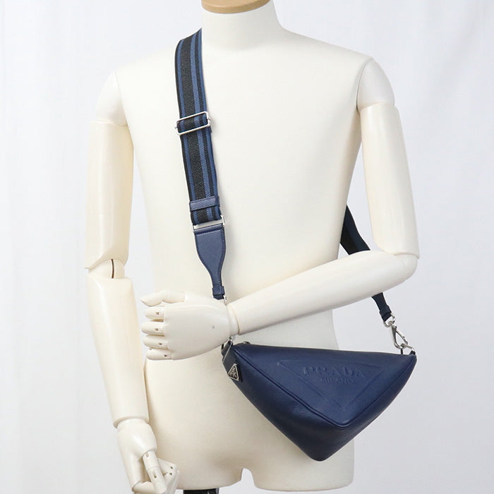 PRADA Shoulder Bag Triangle Shoulder Diagonal shoulder bag leather blue mens