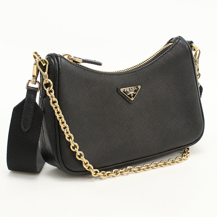 PRADA Shoulder Bag Safiano ChainShoulder Bag leather black Women