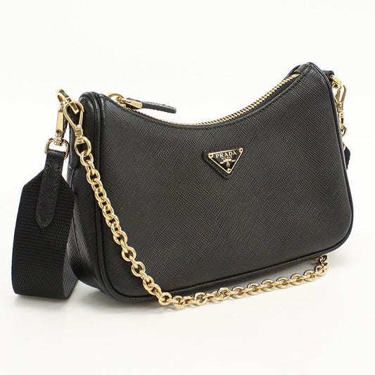 PRADA Shoulder Bag Safiano ChainShoulder Bag leather black Women