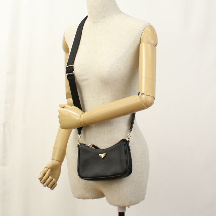 PRADA Shoulder Bag Safiano ChainShoulder Bag leather black Women