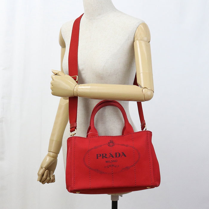 PRADA Canapa Tote Bag Cotton red Women