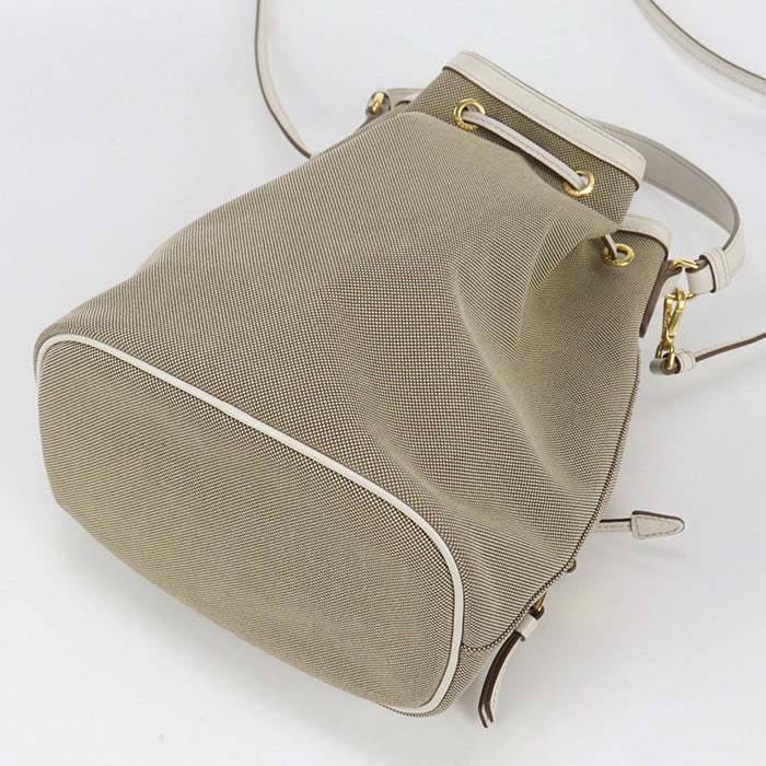PRADA Handbag Logo jacquard Bucket Bag 2Way Handbag leather beige Women