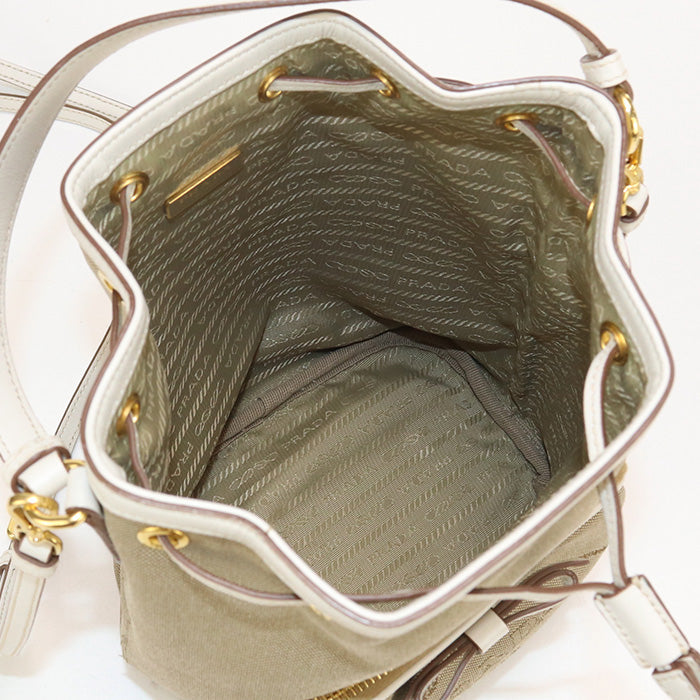 PRADA Handbag Logo jacquard Bucket Bag 2Way Handbag leather beige Women
