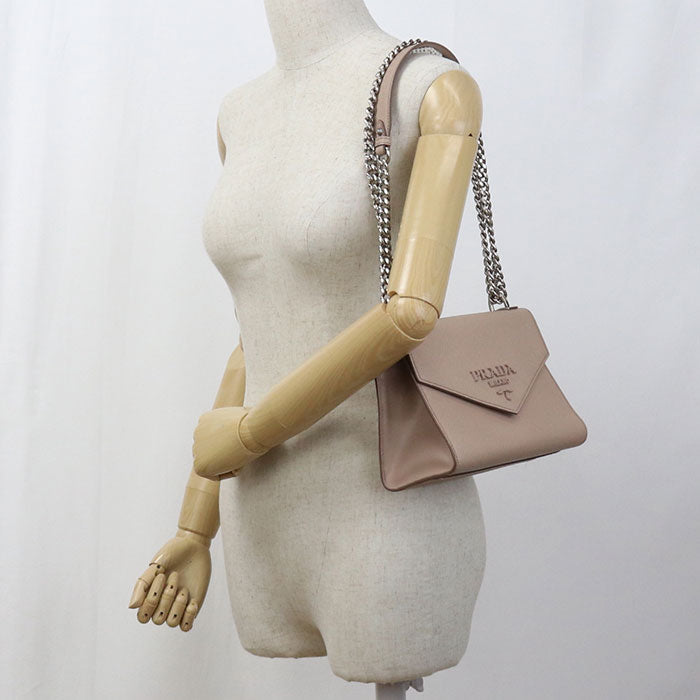 PRADA Chain Safiano leather Shoulder Bag leather pink Women