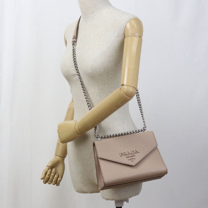 PRADA Chain Safiano leather Shoulder Bag leather pink Women