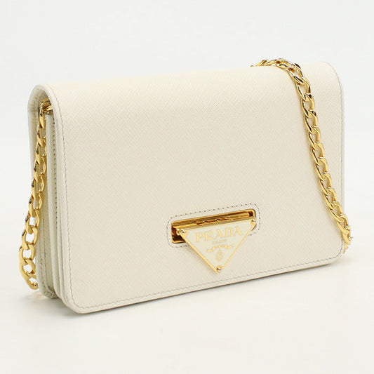 PRADA 1BP006 Safiano leather Chain wallet/SAFFIANO LUX white Women