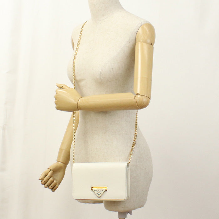 PRADA 1BP006 Safiano leather Chain wallet/SAFFIANO LUX white Women