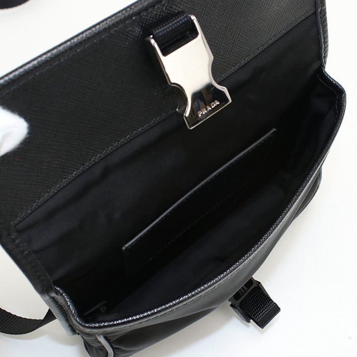 PRADA Diagonal shoulder bag Nylon/Safiano leather black mens