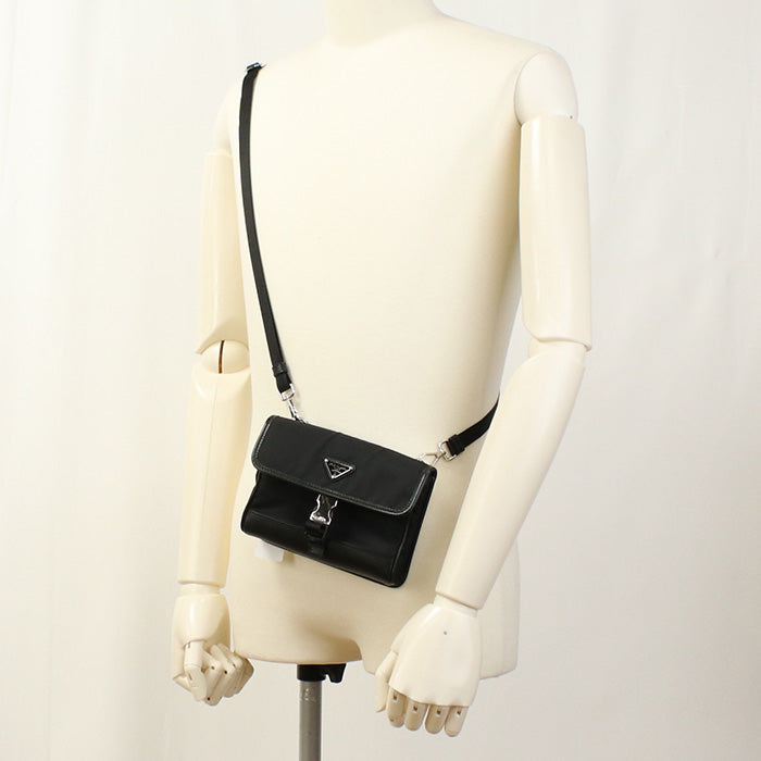 PRADA Diagonal shoulder bag Nylon/Safiano leather black mens