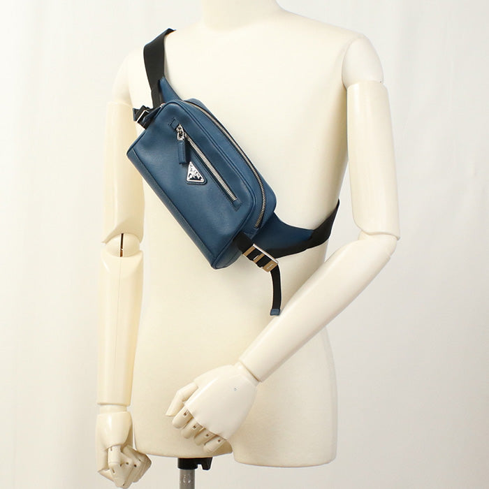 PRADA Belt bag body bag/Safiano leather blue mens