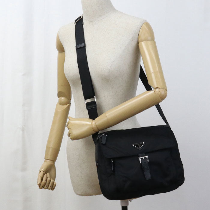 PRADA Shoulder Bag Safiano Messenger Bags Nylon,leather black mens(unisex)