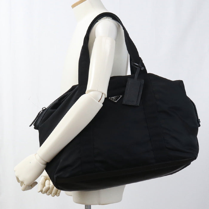 PRADA Boston bag Safiano Duffel Bag/Travel Bag Nylon, leather black mens(unisex)