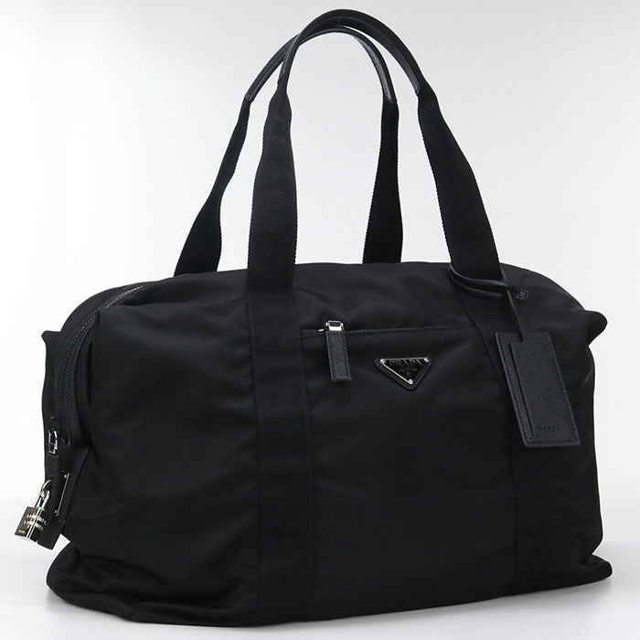 PRADA Boston bag Safiano Duffel Bag/Travel Bag Nylon, leather black mens(unisex)