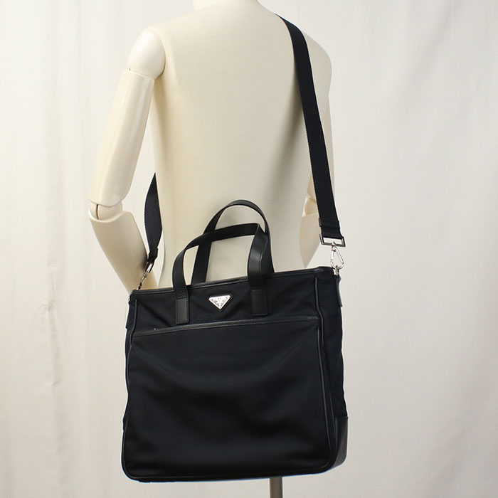 PRADA Tote Bag Safiano 2WAYTote Bag Nylon,leather Navy mens(unisex)