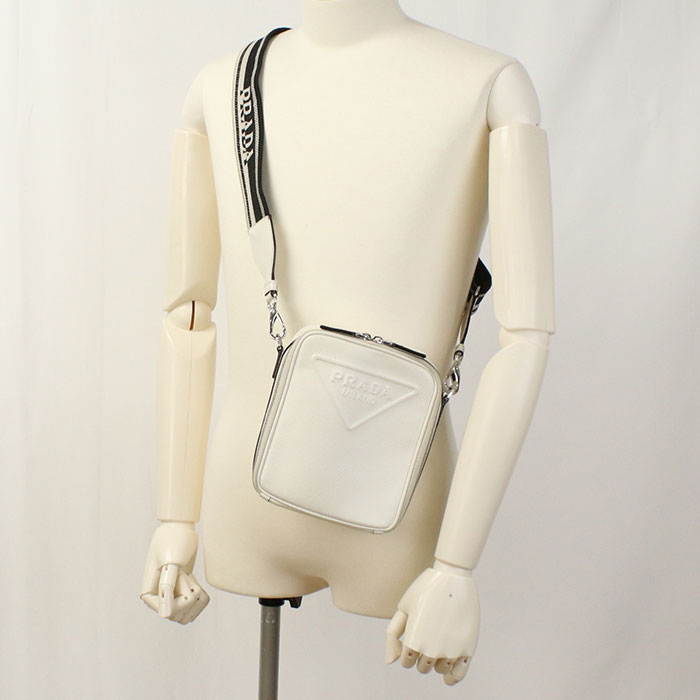 PRADA Shoulder Bag Safiano Crossbody bag leather white mens(unisex)
