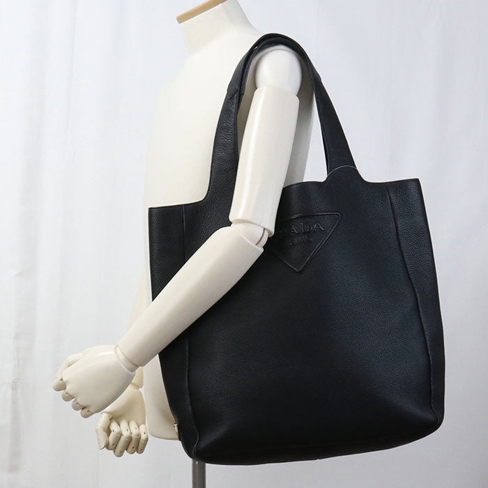 PRADA Tote Bag leather black mens
