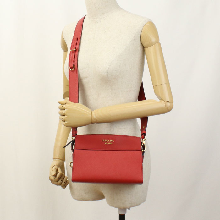 PRADA Safiano leather Diagonal shoulder bag leather Women red