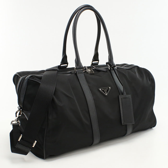 PRADA Boston bag Safiano travel bag Nylon, leather black mens(unisex)