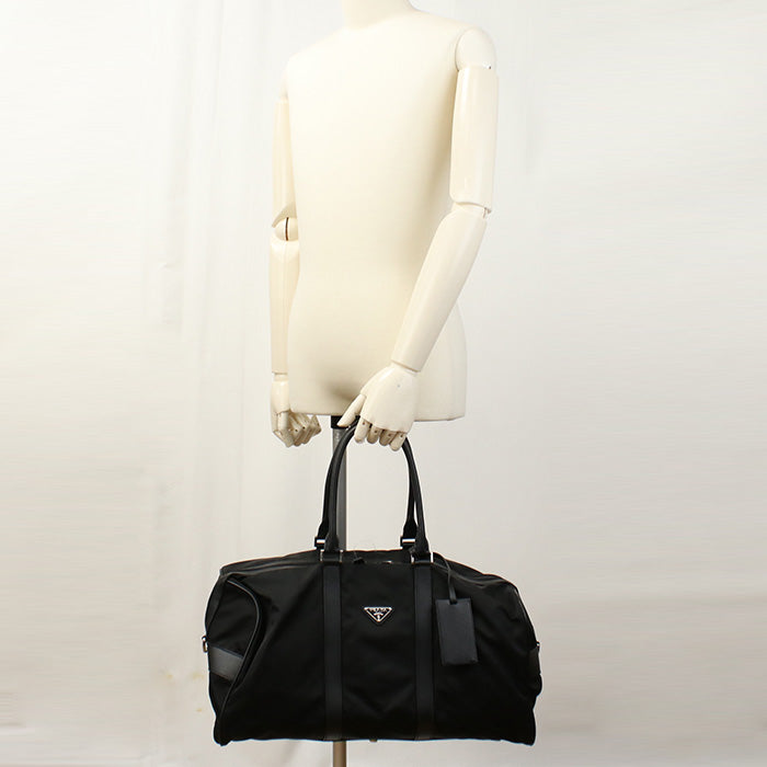 PRADA Boston bag Safiano travel bag Nylon, leather black mens(unisex)