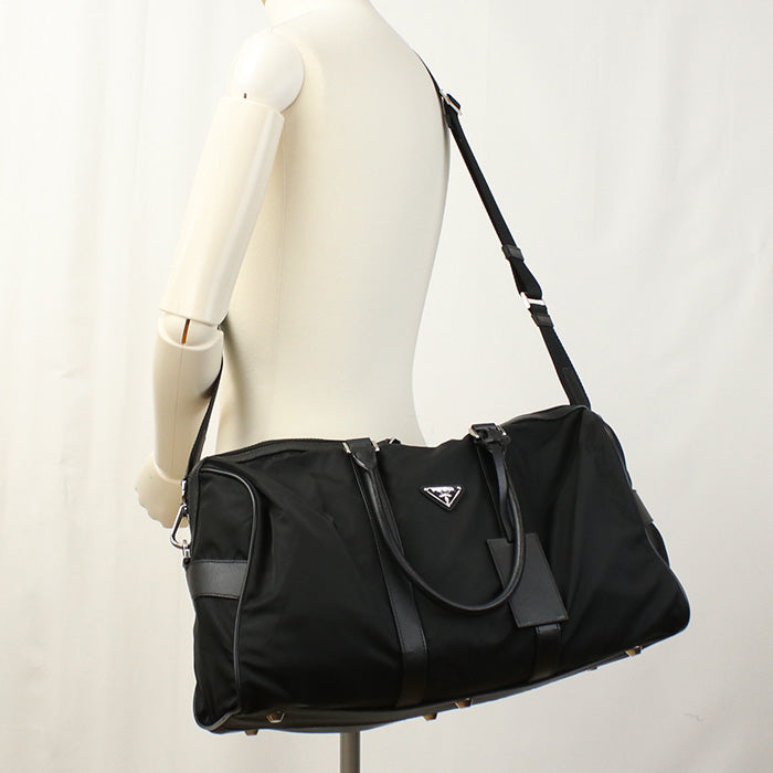 PRADA Boston bag Safiano travel bag Nylon, leather black mens(unisex)