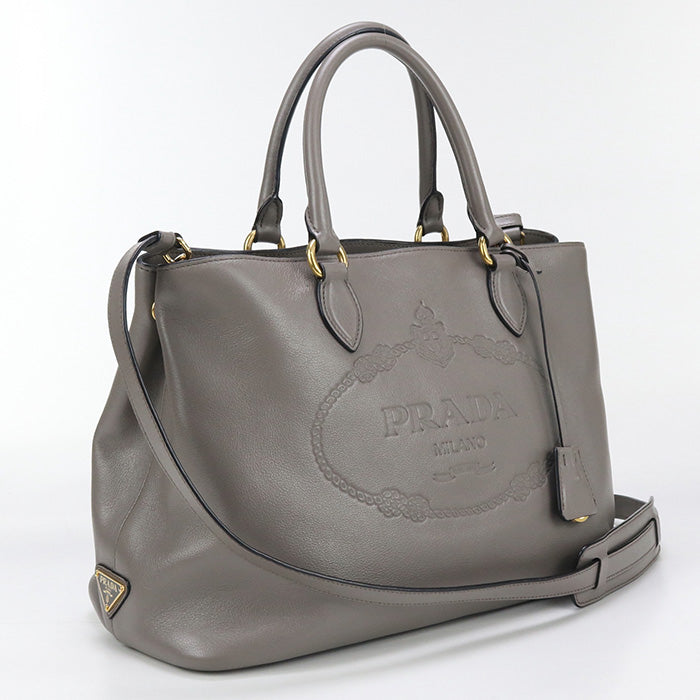 PRADA Tote Bag Grain calf gray Women