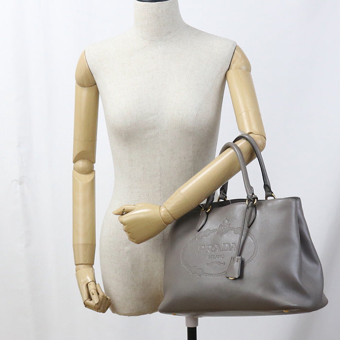 PRADA Tote Bag Grain calf gray Women