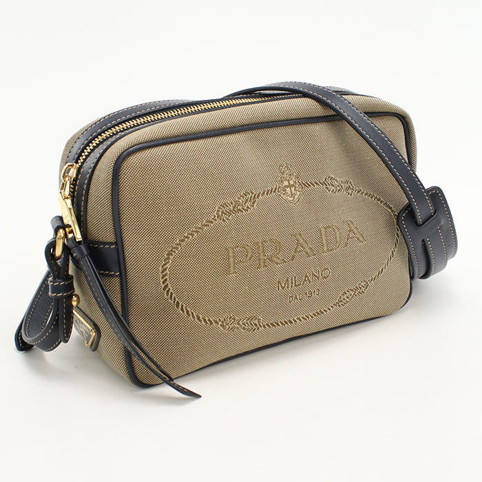 PRADA Logo jacquard Diagonal shoulder bag canvas/leather Women brown