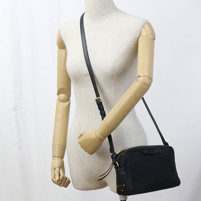 PRADA UCW Logo jacquard Diagonal Shoulder Bag black Women