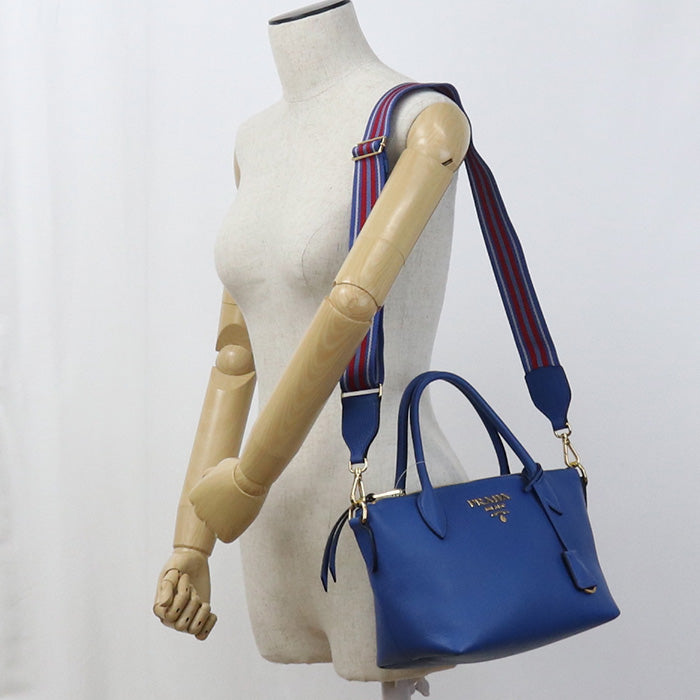 PRADA Handbag shoulder Safiano leather blue Women