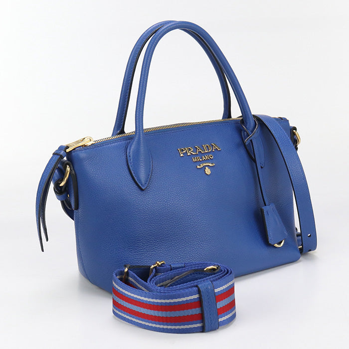 PRADA Handbag shoulder Safiano leather blue Women