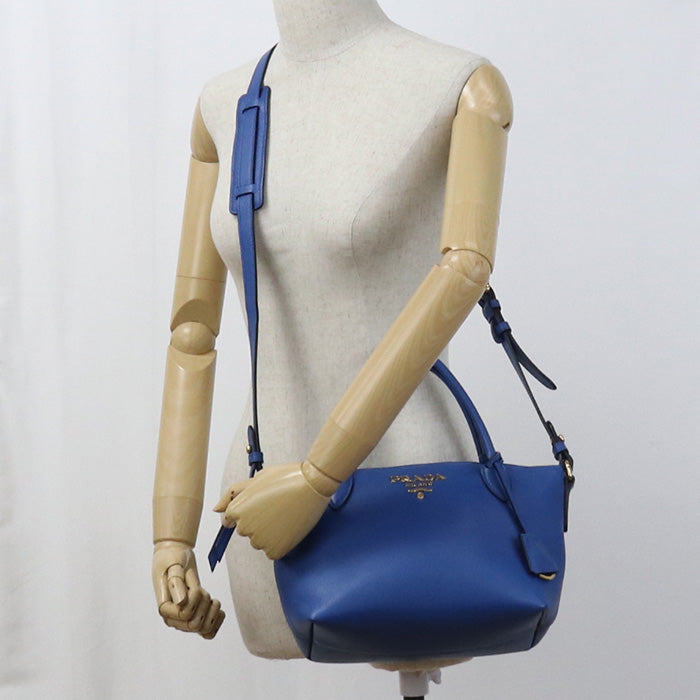 PRADA Handbag shoulder Safiano leather blue Women