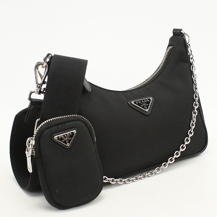 PRADA Shoulder Bag/2WAYChainShoulder Bag Recycled nylon black Women
