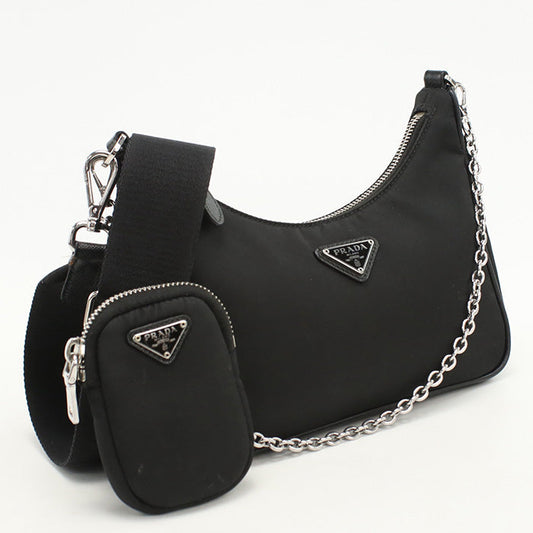 PRADA Shoulder Bag/2WAYChainShoulder Bag Recycled nylon black Women