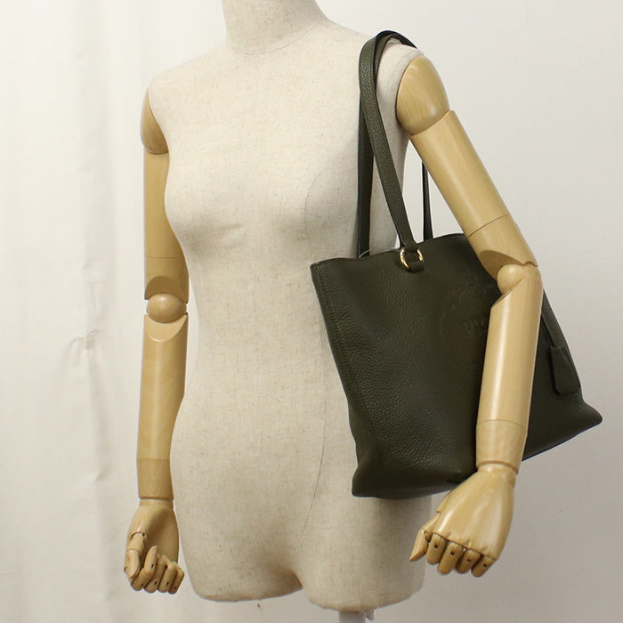 PRADA Tote Bag Embossed logo Shoulder bag leather Khaki Women(unisex)