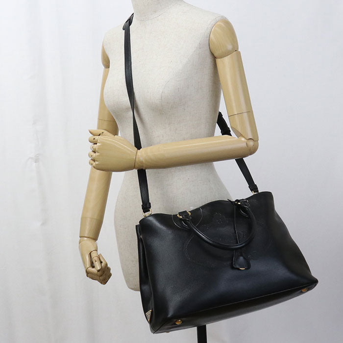 PRADA Tote Bag Embossed logo handbag leather black Women(unisex)