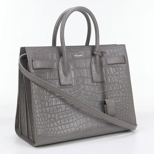 SAINT LAURENT 398709 Handbag Sac de Jules Small 2Way Tote Bag Embossed leather gray Women