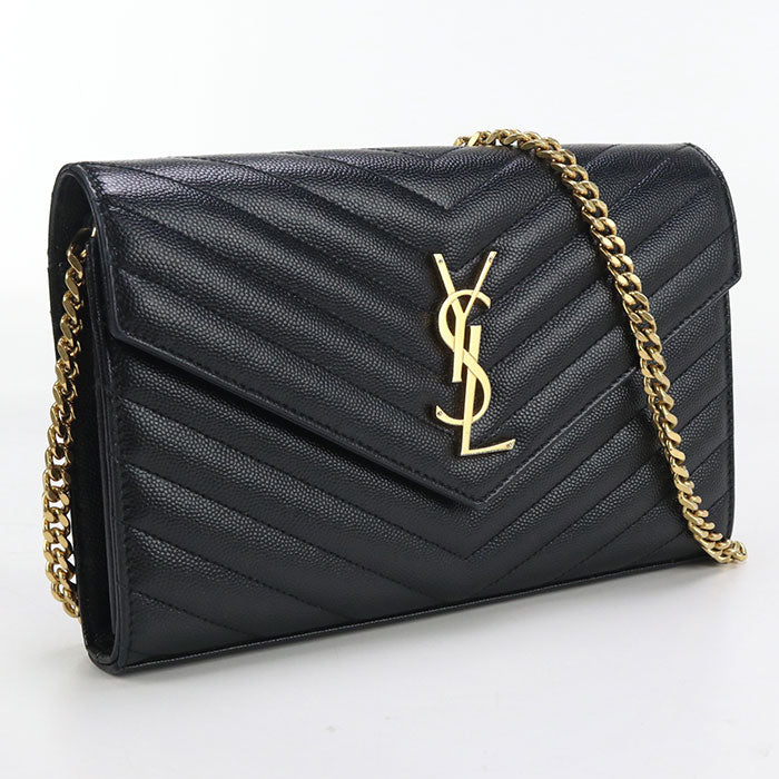SAINT LAURENT 377828 Cassandra Chain wallet leather black Women