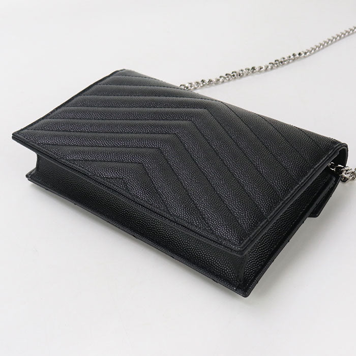 SAINT LAURENT 742920 envelope Cassandra Chain wallet Calfskin black  Women