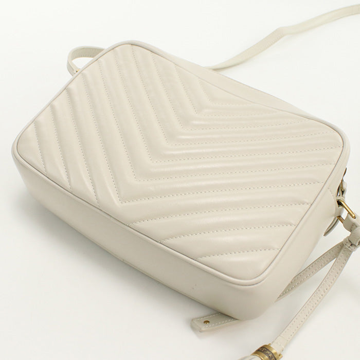 SAINT LAURENT 574494 Roux Diagonal shoulder bag Quilted leather White Women