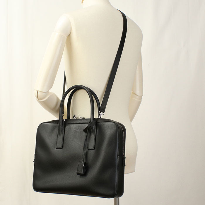 SAINT LAURENT 377865 Classic Museum business bag/Briefcase leather black mens