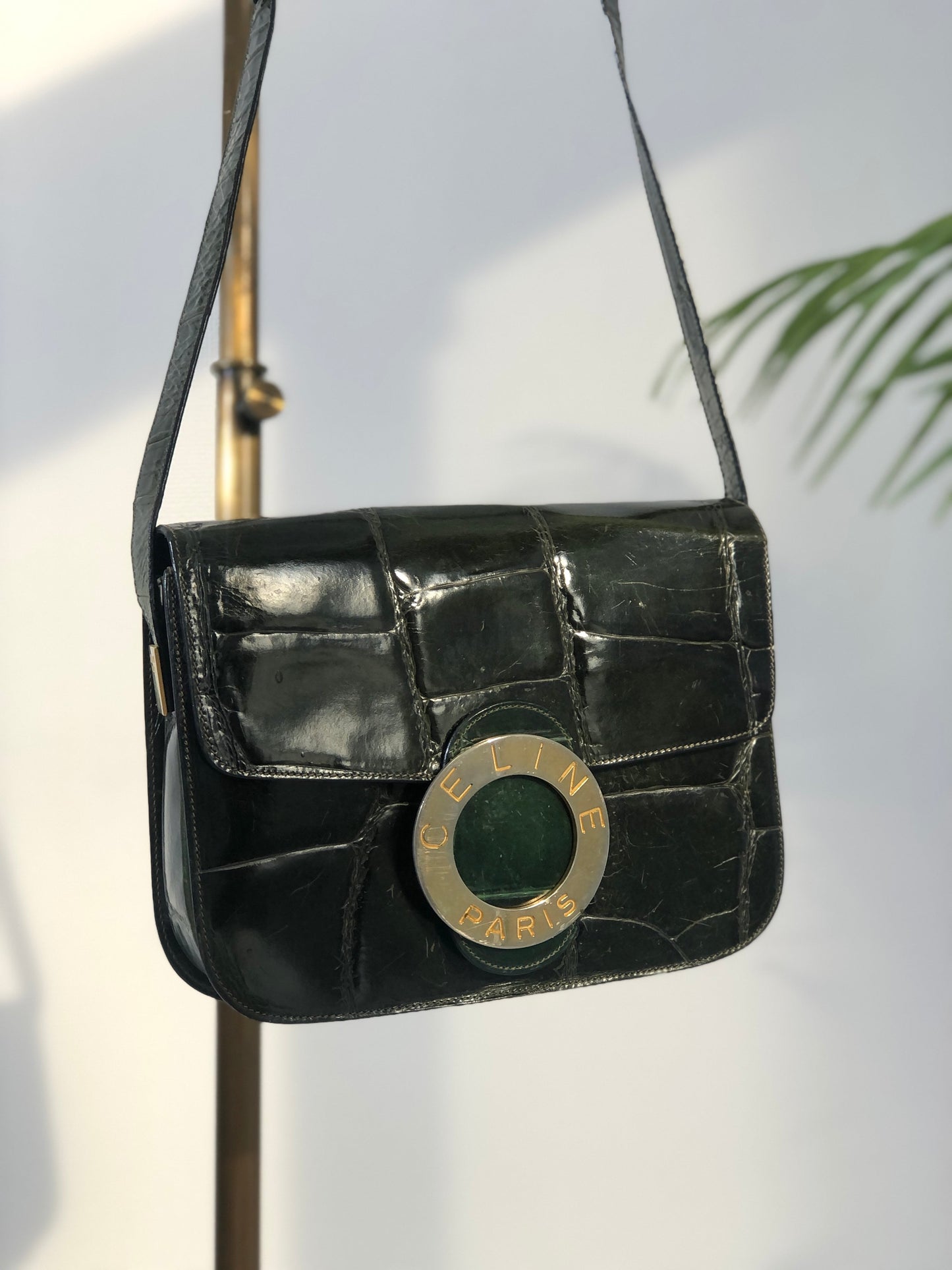 CELINE Circle Logo Crocodile Crossbody Leather Shoulder bag Green