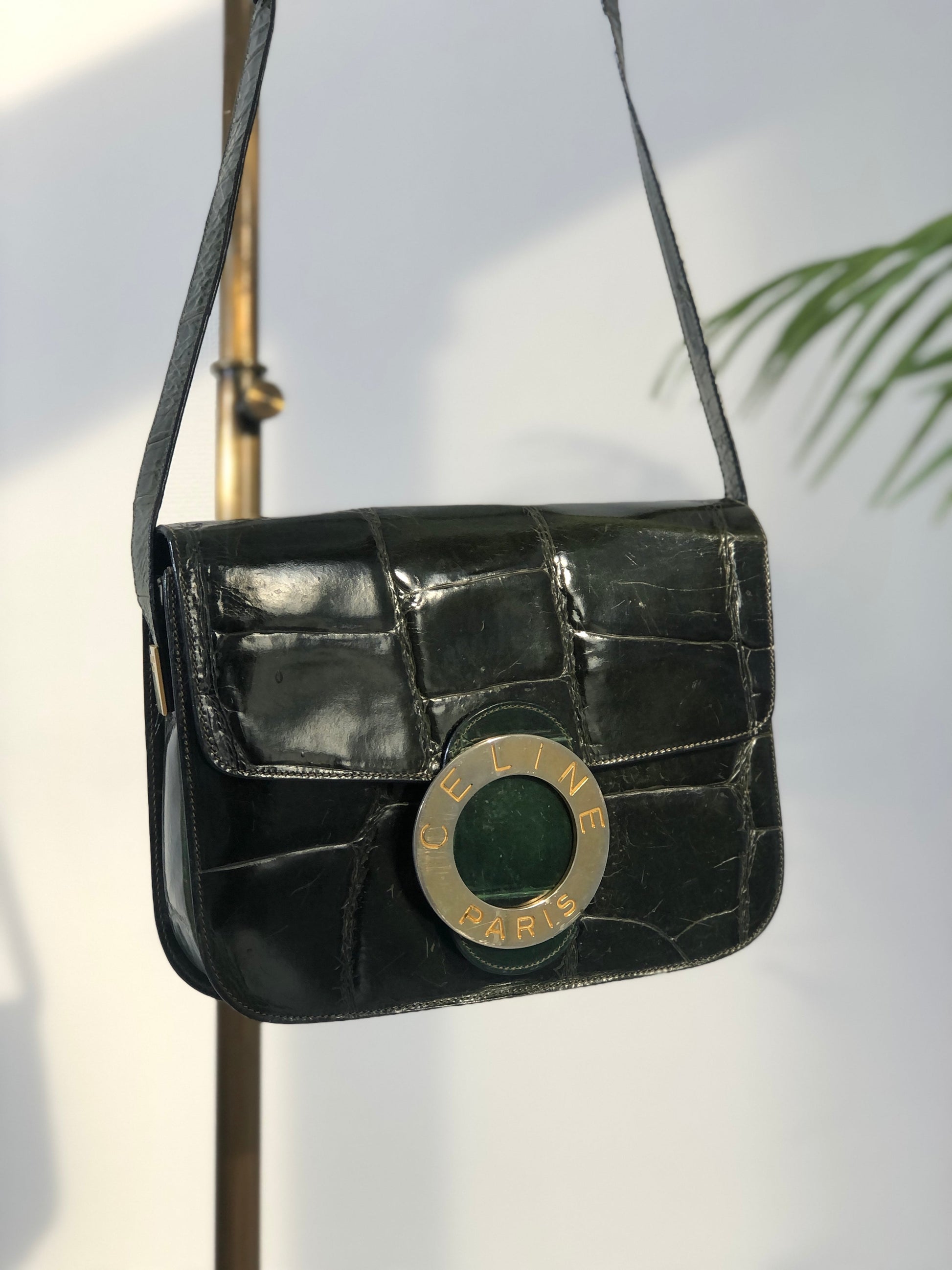 CELINE Circle Logo Crocodile Crossbody Leather Shoulder bag Green
