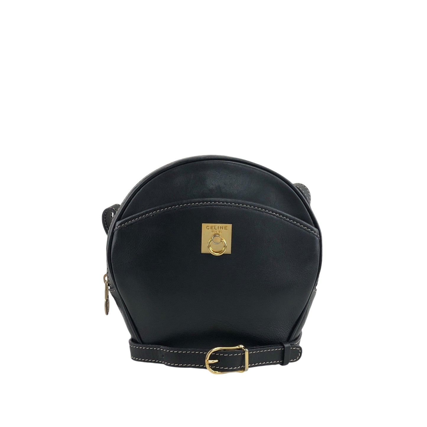 CELINE Gancini Round Shoulder bag Black 8b4h8c