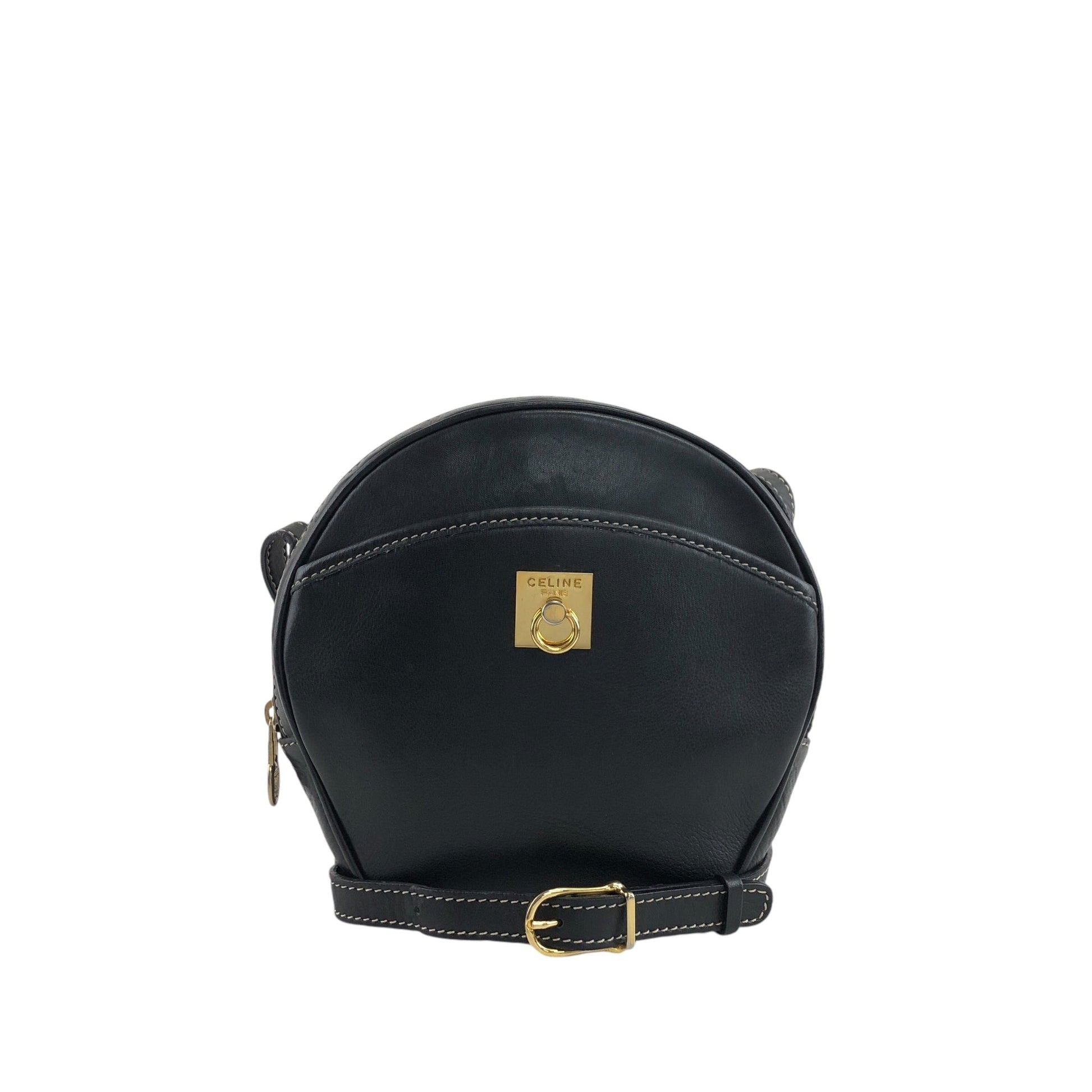 CELINE Gancini Round Shoulder bag Black 8b4h8c