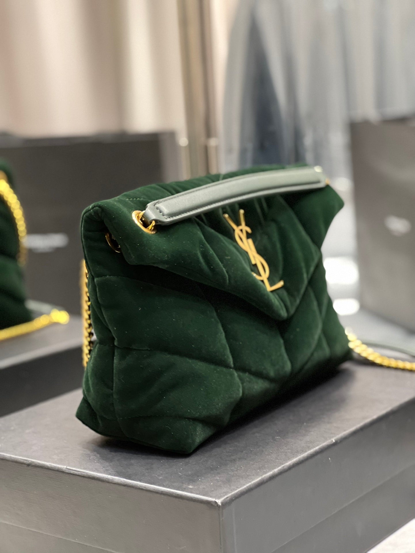 Yves Saint Laurent Puffer Small Chain Bag Dark Green