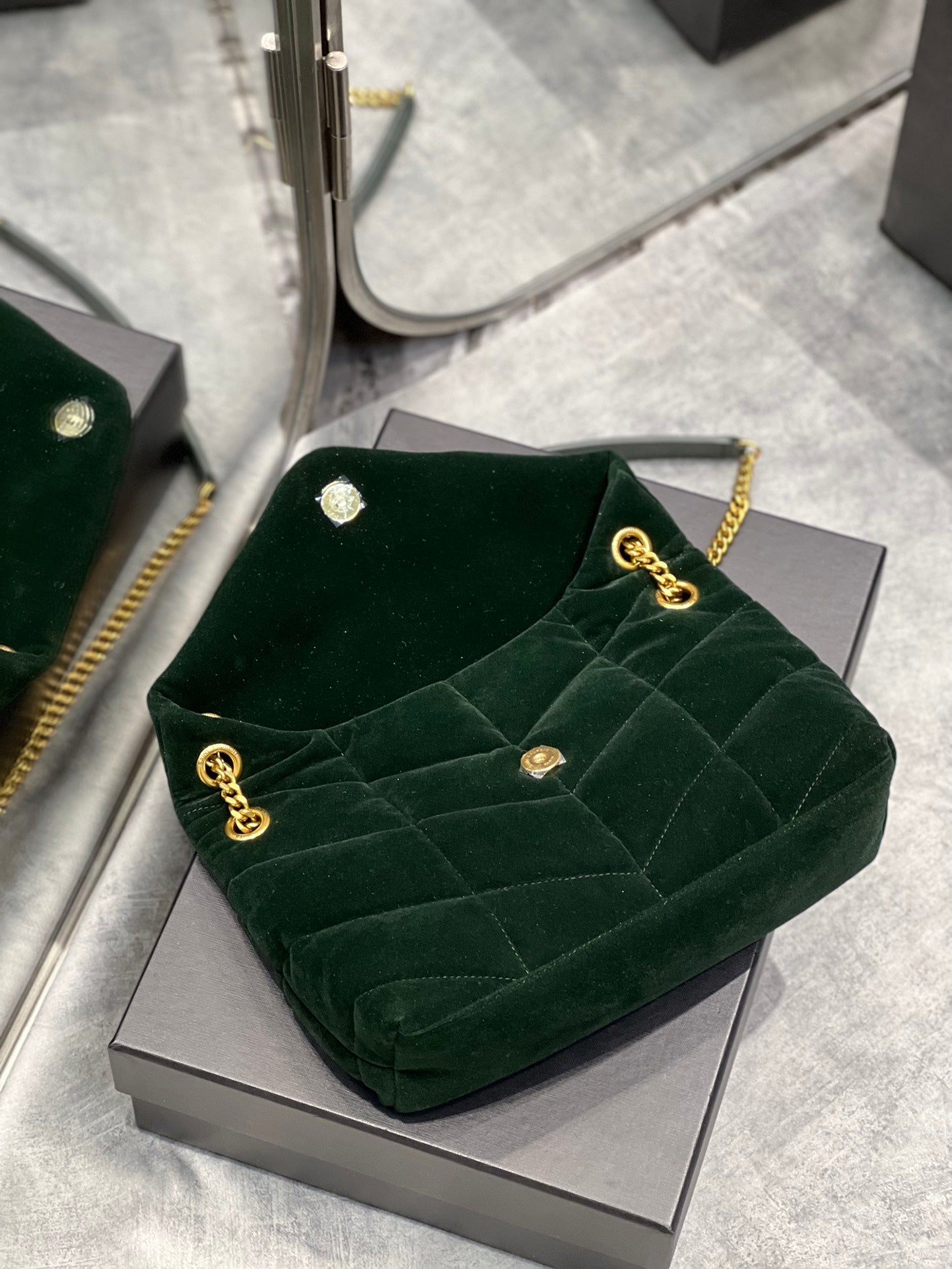 Yves Saint Laurent Puffer Small Chain Bag Dark Green