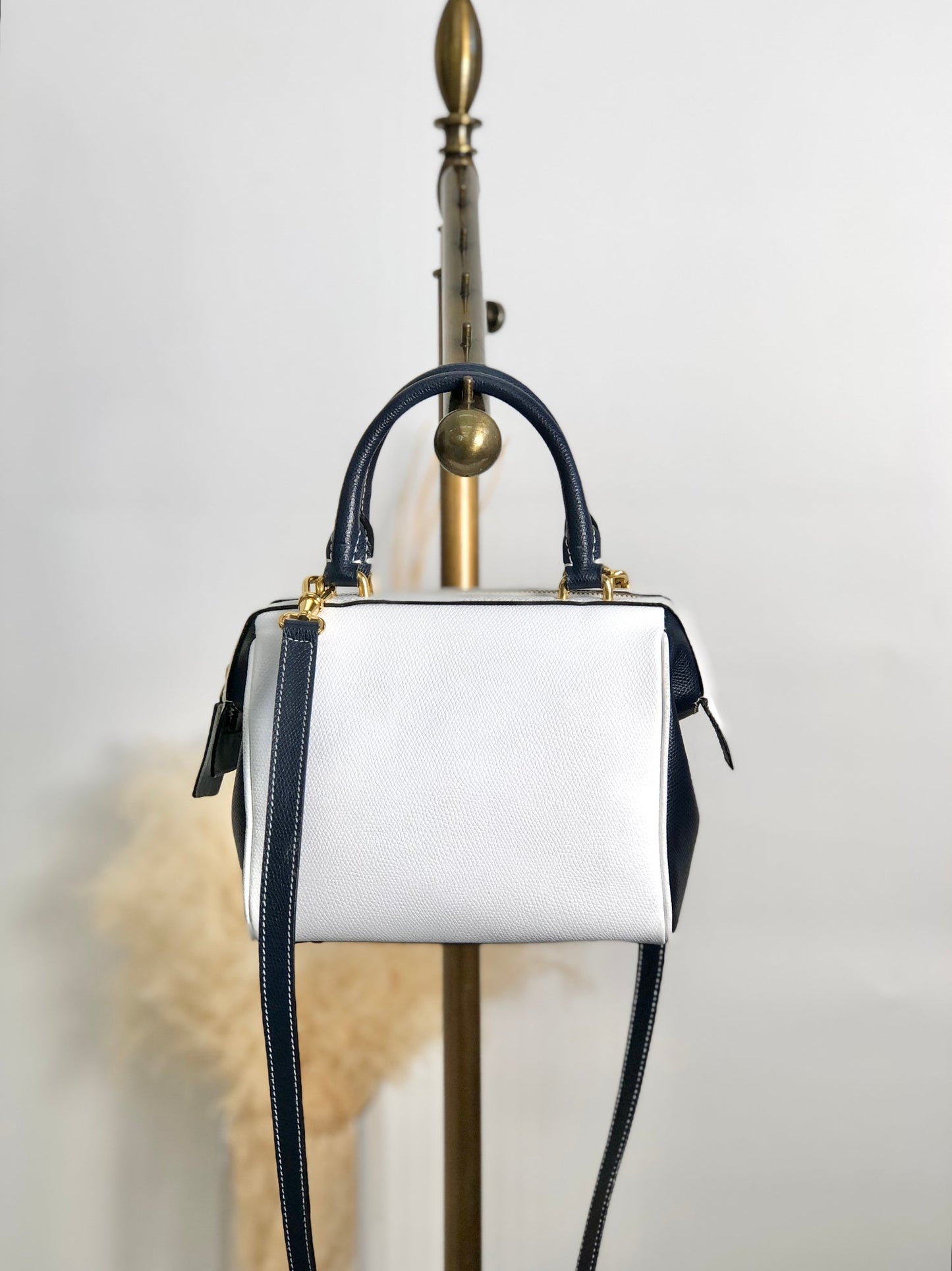 CELINE Two-way Small Boston bag Shoulder bag White×Navy